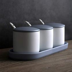 Porcelain Seasoning Container Jar Set, Ceramic Food Storage Condiment Container Spice Jar Ceramic Serving Spoon Tray-a