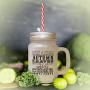 Black Autumn Leaves Butternut Squash Apples Cinder Frosted Glass Mason Jar With Straw