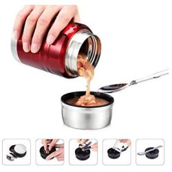 Stainless King 16 Ounce Food Jar with Folding Spoon, Cranberry (Red)