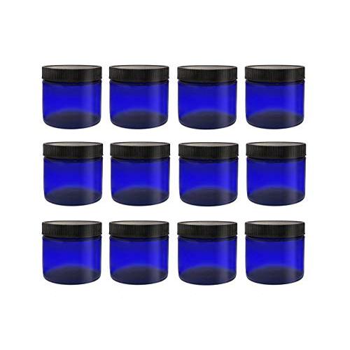 ljdeals 2oz Blue PET Plastic Jars with Lids, Refillable Empty Round Containers, Pack of 12, BPA Free, Made in USA Perfect for Kitchen, Cosmetic, Lotion, Personal Care Products and more