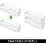 mDesign Plastic Stackable Food Storage Container Bin with Handles for Kitchen, Pantry, Cabinet, Fridge, Freezer - Long Narrow Organizer for Snacks, Produce, Vegetables, Pasta - 2 Pack - Clear/Blue