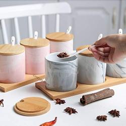 Marble Ceramic Seasoning Jar Three-piece Home Kitchen Seasoning Tool Salt Shaker Seasoning Bottle Storage Tank Condiment bottles (Color : A)