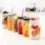 Bouteilles et bocaux de rangement | Bocal en verre de 450ml avec couvercle et paille | Idéal pour glace, fruits, eau froide, jus, tasse | par HUDITOOLS | 1 pièce