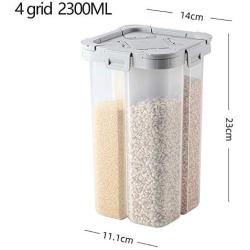 Clear Plastic Food Containers With Lids,Kitchen Food Grains Cereal Containers Multi-Open Cover,Storage Container Sealed Tank With Removable Partition,Practical,White-4grid-2300ML