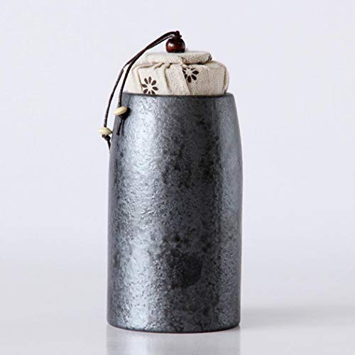 Vintage Ceramic Tea Tin Jar Handmade Airtight Tea Storage Food Tea Caddy Canister with Airtight Lid (Black)