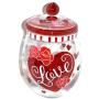 New 10" Red & Pink Hearts Love with Red Roses Glass Candy Jar Canister with Lid