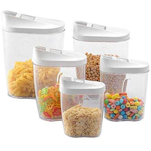 5 Pcs Food Storage Bottles Dry Food Storage Containers Assorted Sizes & Slide Back Lids Cereals Jars Bottle Tea Box