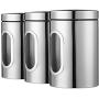 Festnight Food Storage Containers Airtight Containers 3 Piece Set Large Air Tight Clear Durable with Lids Grain Storage Tank Transparent View Window Jars Organization Sets Stainless Steel