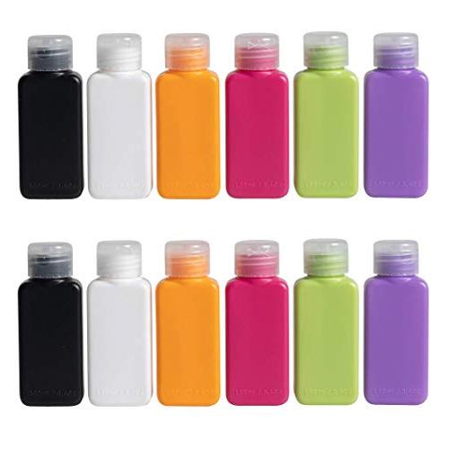 Pack of 12, Klickpick Home Leak Proof Plastic Squeezable Refillable Containers Travel Bottles 3.3 Oz TSA Approved for Shampoo, Lotion, Creme, Soap, Essential Oils, Toiletries