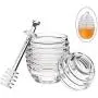 FineInno Kristall Kunststoff Honigtopf Glaskaraffe mit Honiglöffel und Deckel, Transparente Bienenhaus Lagerbehälter (265 ml)