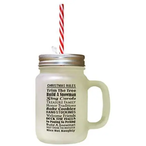 Black Christmas Rules Trim Tree Build Snowman Sing Carols Frosted Glass Mason Jar With Straw Black Christmas Rules Trim Tree Build Snowman Sing Carols Frosted Glass Mason Jar With Straw