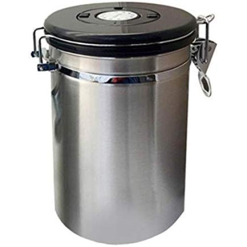 joyMerit Airtight Coffee Canister Stainless Steel | Coffee Jar Container with Locking Clamp,CO2 Gas Vent Valve & Date Tracker Wheel | L Size