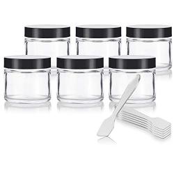 Clear Thick Glass Straight Sided Jar - 2 oz / 60 ml (6 Pack) + Spatulas