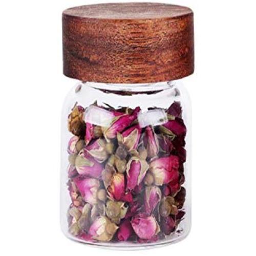 Glass Storage Jar Mason Jar 6.4 FL OZ(190 ML) with Screw Sealed Wooden Lid Food Storage Cans Containers for Loose Tea Coffee Bean Candy Seasoning