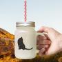 Green Tonkinese Cat Silhouette #2 Frosted Glass Mason Jar With Straw