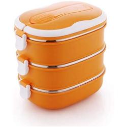 Thermos Food Jar Portable Thermos Stainless Food Flask,Leakproof Insulated Food Containers,Handle,Multi-storey (Color : Orange)