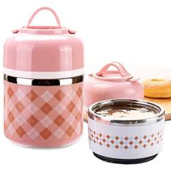 Lunch Box Food Storage Leak Proof Design Jar Kids School Picnic Office Outdoors Cold Container Wide Mouth Extra Stainless Steel (Color : Pink, Size : 1grid)