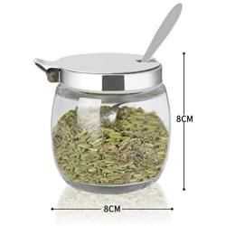 BESTONZON Seasoning box sugar bowl with lid and spoon glass salt pot pepper storage jar - 2pcs