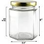 6-Ounce Hexagon Glass Jars (12-Pack); Empty Hex Jars w/Gold Lids for Party Favors, Jams, Samples & More