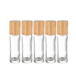 5 Pack 10ml Bamboo Roller Bottle for Essential Oils,Empty Clear Glass Roll On Bottle With Stainless Steel Roller Balls Travel Vial Essential Oil Roller Container-Pipette&funnel Included