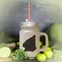 Green Peterbald Cat Head Silhouette Frosted Glass Mason Jar With Straw