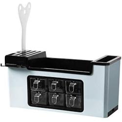 Multi-function seasoning box shelf spice bottle storage rack seasoning jar storage box condiment kitchen set, 天空蓝（大号）