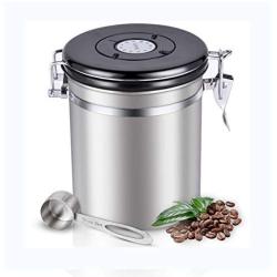 DEBON Airtight Coffee Canister, Stainless Steel Container for the Kitchen, Coffee Ground Vault Jar With One Way Co2 Valve And Scoop, Tea Coffee Sugar storage, Extra Coffee Spoon, 16 oz