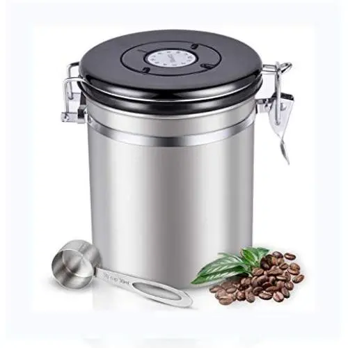 DEBON Airtight Coffee Canister, Stainless Steel Container for the Kitchen, Coffee Ground Vault Jar With One Way Co2 Valve And Scoop, Tea Coffee Sugar storage, Extra Coffee Spoon, 16 oz DEBON Airtight Coffee Canister, Stainless Steel Container for the Kitchen, Coffee Ground Vault Jar With One Way Co2 Valve And Scoop, Tea Coffee Sugar storage, Extra Coffee Spoon, 16 oz