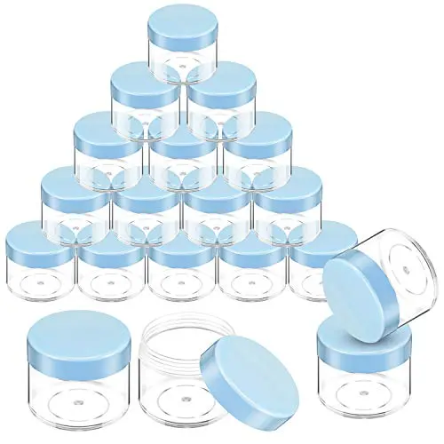 20 Pieces Round Pot Jars Plastic Cosmetic Containers Set with Lid for Liquid Creams Sample, 20 ml/ 0.7 oz (Blue Lid) 20 Pieces Round Pot Jars Plastic Cosmetic Containers Set with Lid for Liquid Creams Sample, 20 ml/ 0.7 oz (Blue Lid)