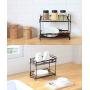 2-Tier Standing Spice Rack Organizer Kitchen Bathroom Countertop Storage Cosmetic Makeup Jars Bottle Holder Removable Shelf (Black)