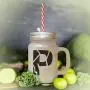 Green"P" Robot Initial Monogram Letter P Frosted Glass Mason Jar With Straw Green"P" Robot Initial Monogram Letter P Frosted Glass Mason Jar With Straw