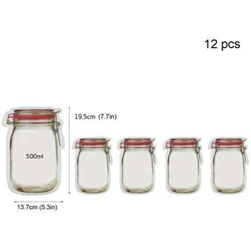 yagaga 12 Pcs Jar Bags Seal Zipper Reusable Food Saver Storage Leakproof for Kitchen Snack Airtight Seal Bags (L)