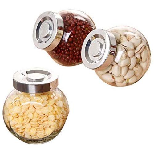 3 Pcs Food Storage Jar Glass Storage Tank with Stainless less Lid Seasoning Bottle Dried Fruit Sealed Can for Seasonning Candy Miscellaneous Grains Home Kichen