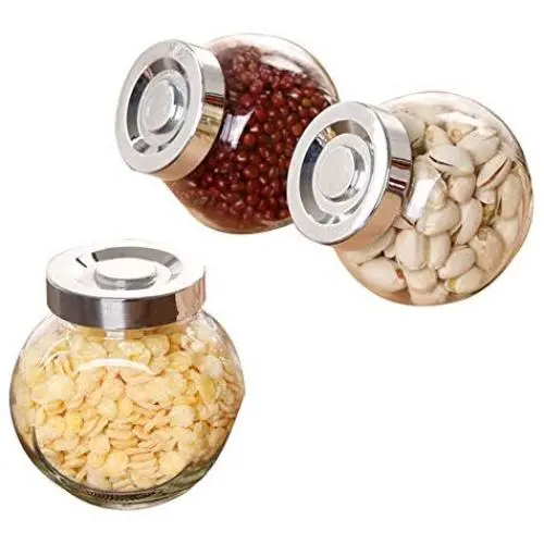 3er Set Glasbehälter Lebensmittel Lagerglas mit Deckel, Küchenbehälter für Kaffeebohnen, Getreide und Süßigkeiten