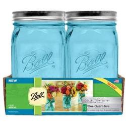 Ball Collection Elite Color Series Blue Glass Mason Jar with Lid and Band, Wide Mouth, 32 Ounces, 4 Count