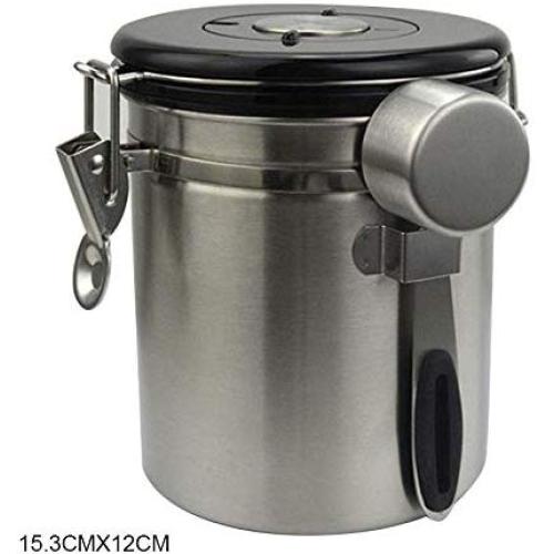 Debuy Airtight Coffee Canister Stainless Steel Container Coffee Ground Vault Jar with Valve Kitchen Accessories