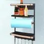 Wotryit Magnetische Kühlregal Organizer – 13,4x9,5x2,7 Zoll – Küchenrolle Halter, Rostfreier Gewürzglaskorb, Heavy-duty Refrigerator Shelf Storage mit 6 Abnehmbaren Haken (SCHWARZ)