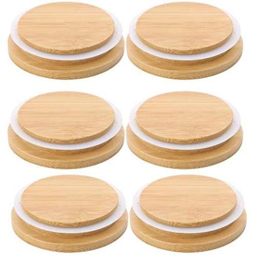 6 Pack Wooden Mason Jar Lids, Reusable Bamboo Mason Canning Lids Compatible with Wide Mouth Mason Jar Canning Jar