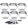 YEBODA 16oz Food Storage Canister Glass Jars with Clamp Airtight Lids and Silicone Gaskets for Multi-Purpose Kitchen Containers - Clear Round (6 Pack)