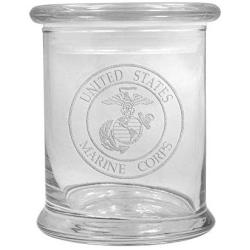 12 oz Clear Glass storage Herb Stash Jar and Lid with US Marines Logo