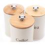 Set of 3 Metal Food Storage Canister Jar Kitchen Containers with Bamboo Lid