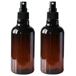 2PCS 250ML/8oz Round PET Spray Bottle with Black Sprayer-Makeup Cosmetic Bath Shower Toiletries Liquid Perfume Hair Conditioner Storage Containers (Brown)