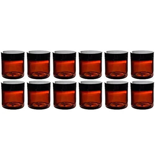 (Set of 12) Amber 4 Ounce Plastic Straight Sided Jars with Smooth Black Lids (Set of 12) Amber 4 Ounce Plastic Straight Sided Jars with Smooth Black Lids