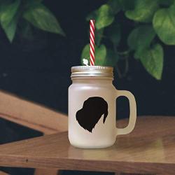 Soft Pink Braque Du Bourbonnais Silhouette Frosted Glass Mason Jar With Straw