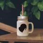 Green Braque Du Bourbonnais Silhouette Frosted Glass Mason Jar With Straw