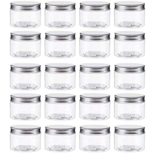 Bekith 20 Pack 4 Ounce Clear Plastic Storage Jars Containers With Screw-on Lids, Refillable BPA Free Small Round Slime Containers for Kitchen & Household Storage