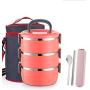 Thermos Food Jar Thermos Stainless Food Flask,Leakproof Insulated Food Containers,High-capacity,Multi-storey,Portable Insulated Bag (Color : Rose Red, Size : 2100ML)