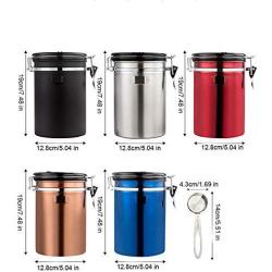 Womdee Airtight Coffee Canisters, 2019 New Stainless Steel Coffee Container for Coffee Vault Jar Beans Grounds Sugar Flour Fresher Storage CO2-Release Valve and Measuring Scoop Kitchen Use