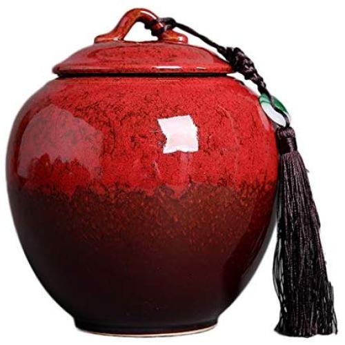 Ceramic Pottery Cereal Containers Canister Cookie Jar with Lids Large, Airtight Food Storage Containers Bins for Kitchen Pantry Organization Flour Rice Candy Bulk, 2.2L, 19x18cm (Color : Red)