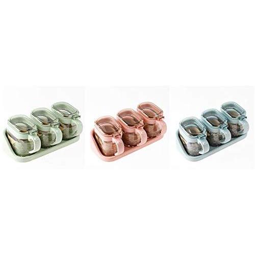 CQIANG Transparent Spice Rack, Seasoning jar, Glass Transparent Seasoning Box, Storage Container Seasoning jar, lid with Spoon Cruet, Two cans/Three cans Seasoning Rack
